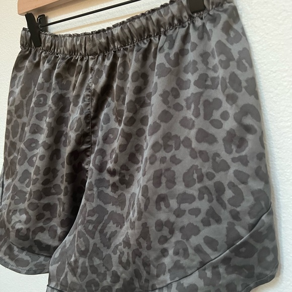 Express Satin Sleepwear Grey Animal Print Leopard Pajama Shorts - Picture 7 of 9